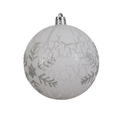 Kerstbal 8cm wit transparant met sneeuwvlok (prijs per stuk)