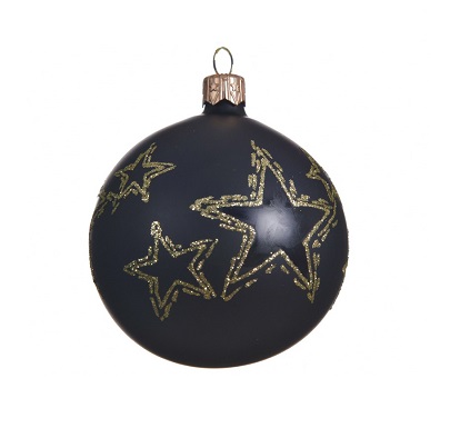 Kerstbal 8cm zwart shiny star (prijs per stuk)