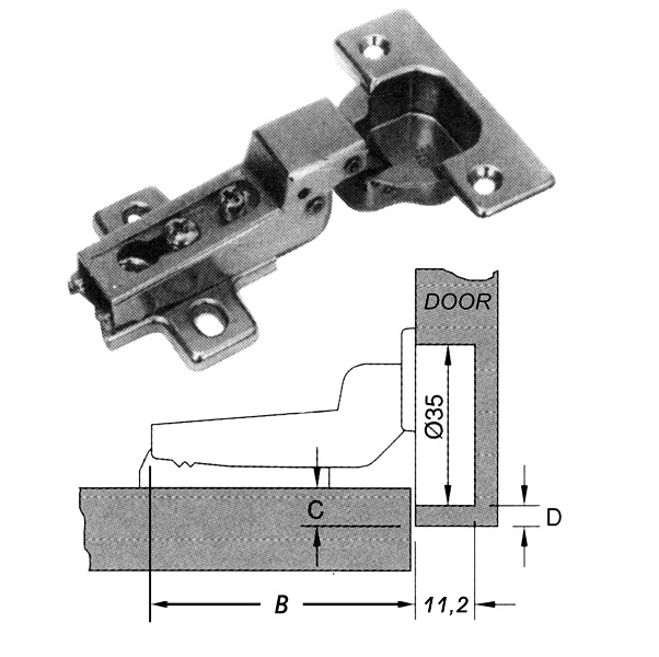 Inboor-veerscharnier voor meubeldeur 35mm (blister: 2 stuks) 1 Inboor