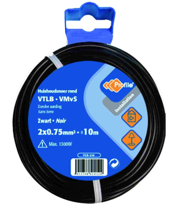 Kabel vtmb (vtlbp) 2x0. 75 zwart 5m