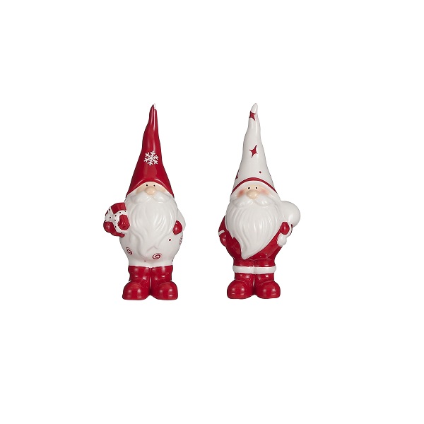 Kerstman wit & rood keramiek 13,5cm (per stuk)