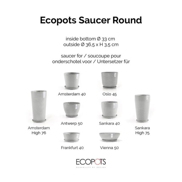 Ecopots onderschotel rond 40 white grey