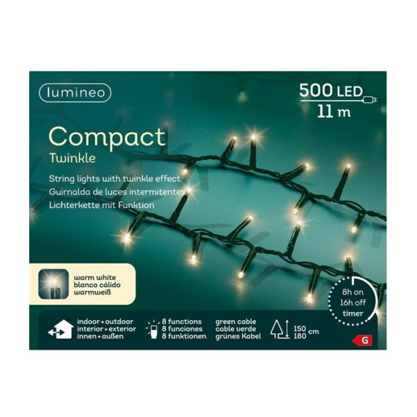 Kerstboomverlichting compact twinkle warm wit 11m (500 leds)