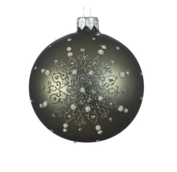 Kerstbal glas snowflake mosgroen d8cm (per stuk)