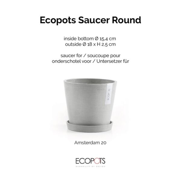 Ecopots onderschotel rond 20 white grey