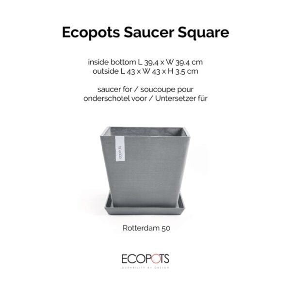 Ecopots onderschotel vierkant 50 blue grey