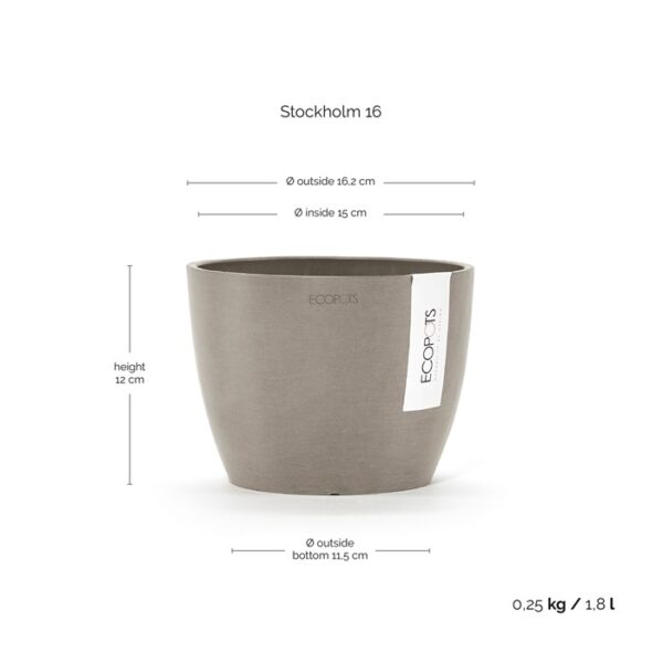 Ecopots stockholm mini 16 taupe