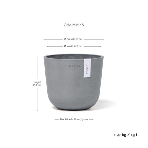 Ecopots oslo mini 16 blue grey