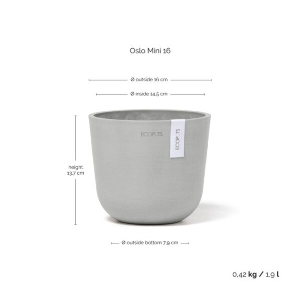 Ecopots oslo mini 16 white grey