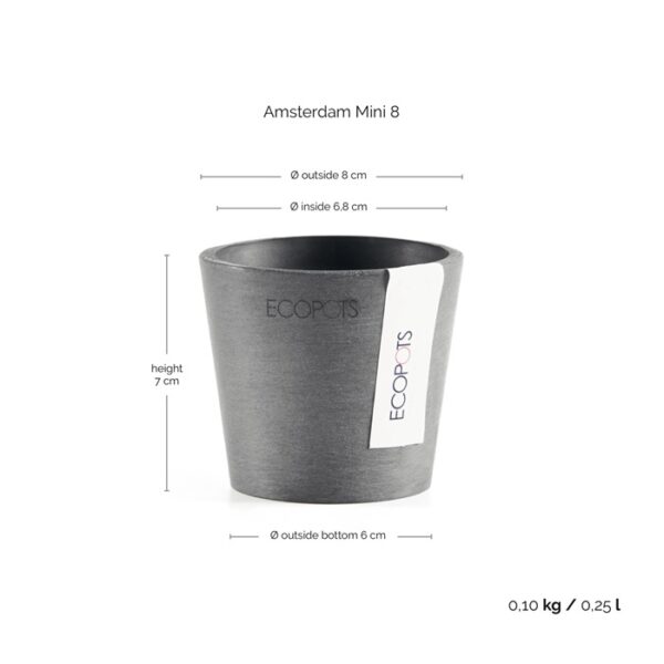 Ecopots amsterdam mini 8 grey