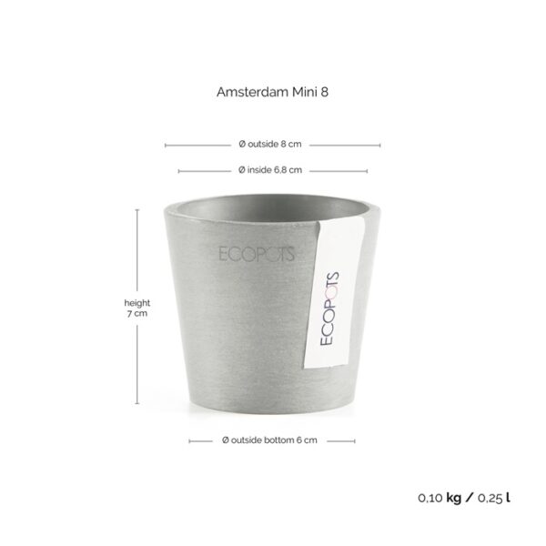 Ecopots amsterdam mini 8 white grey