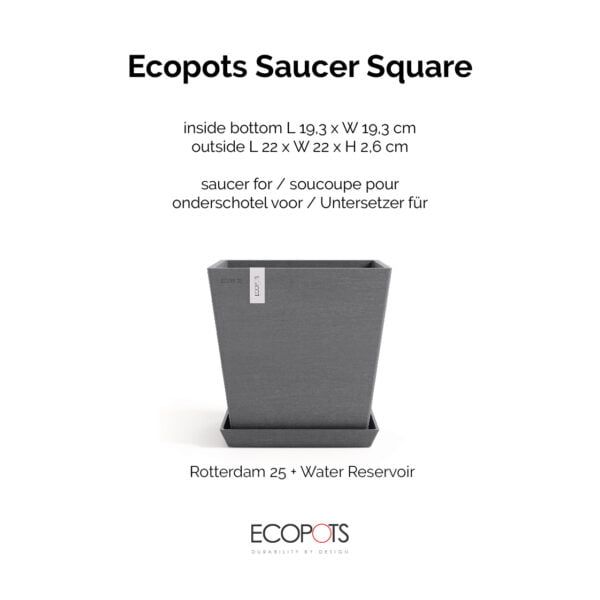 Ecopots onderschotel vierkant 25 grey