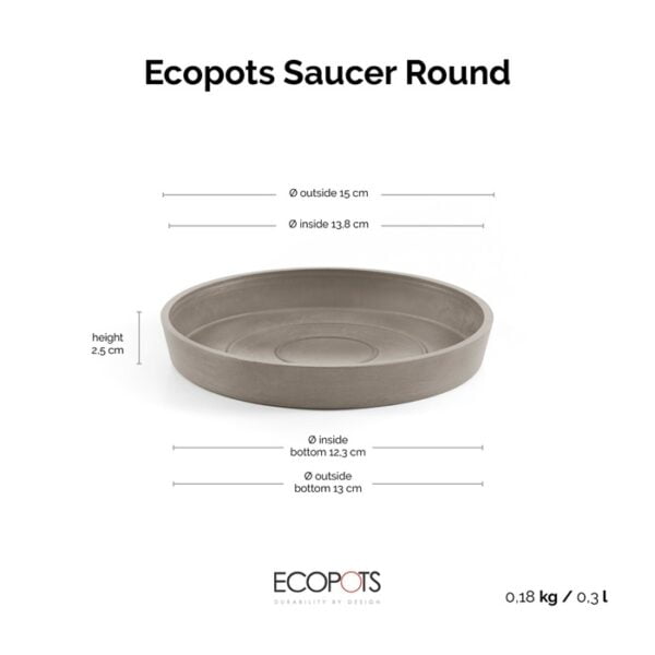 Ecopots onderschotel rond 15 taupe