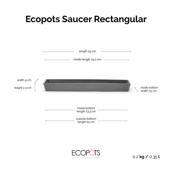 Ecopots onderschotel rechthoekig 25 grey