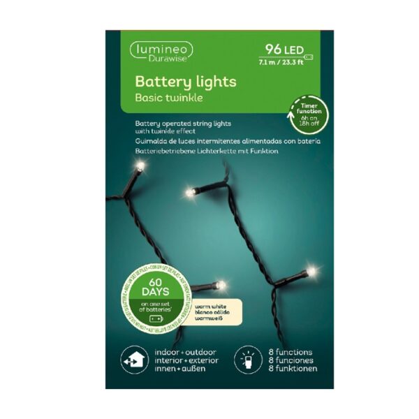 Kerstboomverlichting battery lights basic twinkle warm wit 7. 10m (96 leds)