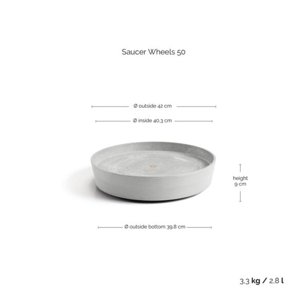 Ecopots onderschotel wheels 50 white grey