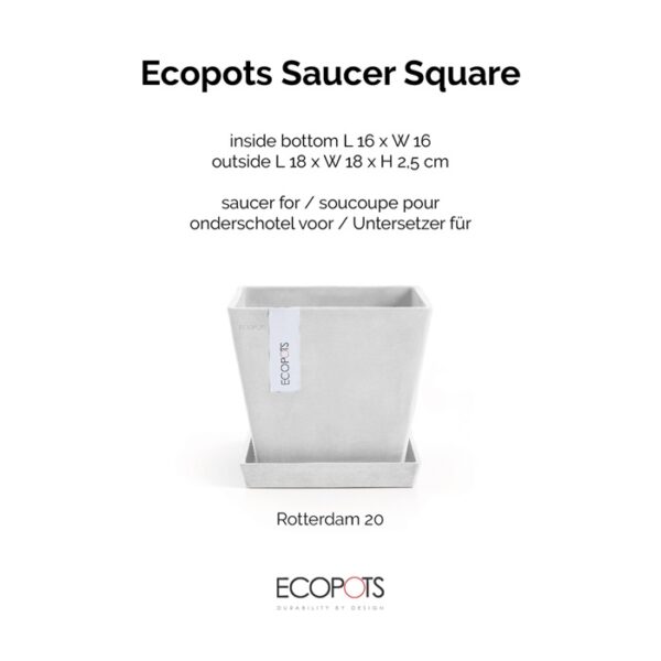 Ecopots onderschotel vierkant 20 pure white