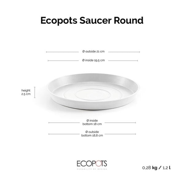 Ecopots onderschotel rond 25 pure white