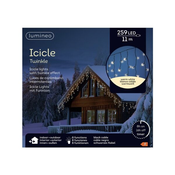 Kerst verlichting icicle twinkle warm wit 11m (259 leds)