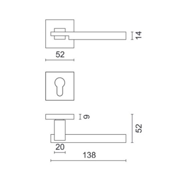 Deurkruk square 2 inox plus r+e cyl