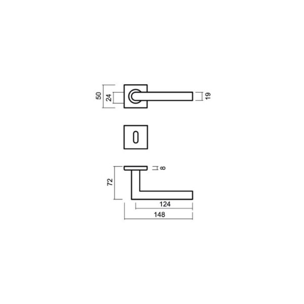 Deurkruk square i shape 19mm zwart r+e