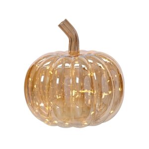 Pompoen oranje glas met led 16cm