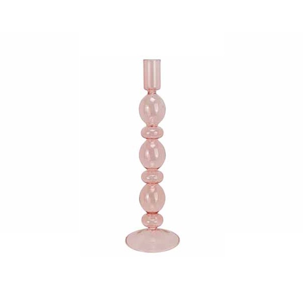Pasen glas kandelaar roze 8.5x8.5xh27cm 1 Glas kandelaar