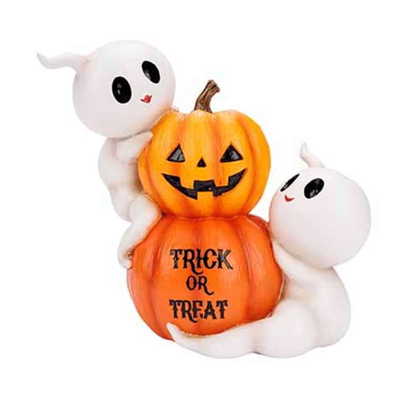 Pompoen met spook 21cm 1 Pompoen met spook