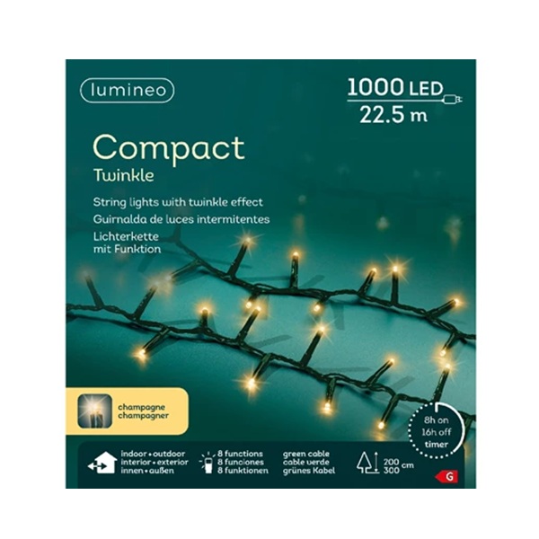 Kerstboomverlichting compact twinkle soft gold champagne 22.5m (1000leds) 3 Kerstboomverlichting
