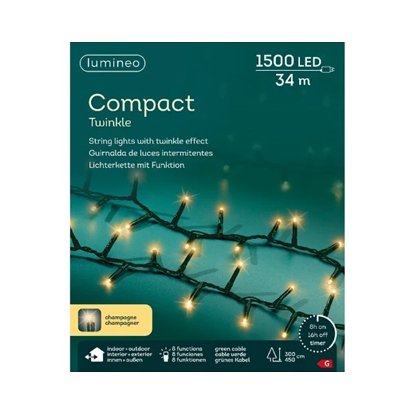 Kerstboomverlichting compact twinkle soft gold champagne 34m (1500 leds) 3 Kerstboomverlichting compact twinkle soft gold champagne 34m (1500 leds) - afbeelding 3