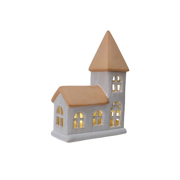 Kersthuis chapel met led beige 22.7cm 1 Beige
