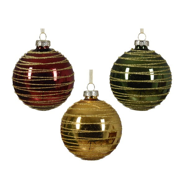 Bal groen - rood - goud glas 8cm 1 8cm