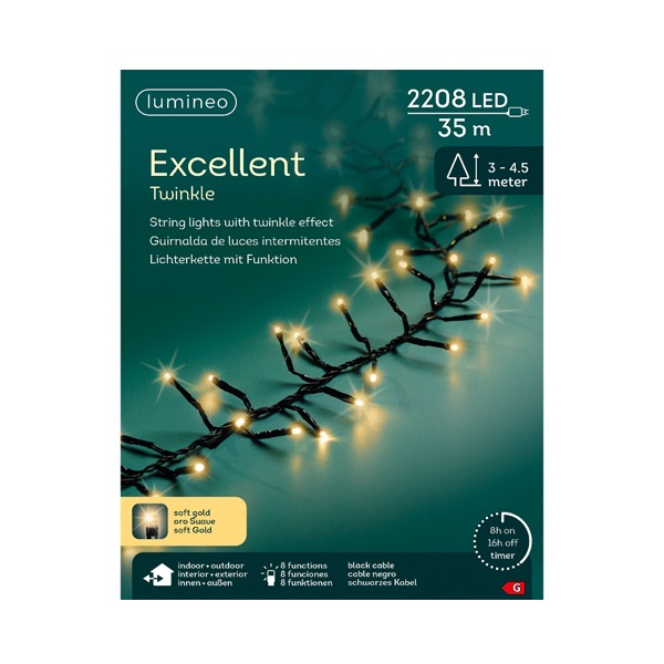 Kerstboomverlichting excellent twinkle soft gold 35m (2208 leds) 2 Kerstboomverlichting excellent twinkle soft gold 35m (2208 leds) - afbeelding 2