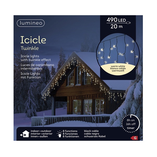 Kerstverlichting icicle twinkle warm wit 20m (490 leds) 2 Kerstverlichting