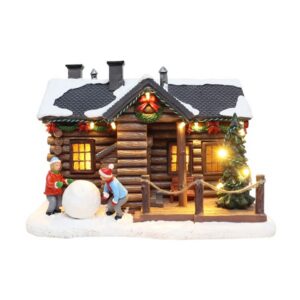 Santaville wooden lodge with children 24x16x17cm