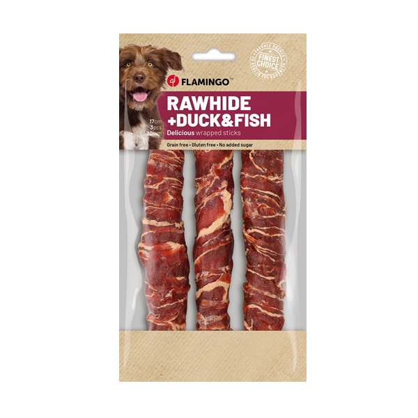 R'hide staaf met eend en kabeljauw 20mm 17cm 3st. 1 Kabeljauw
