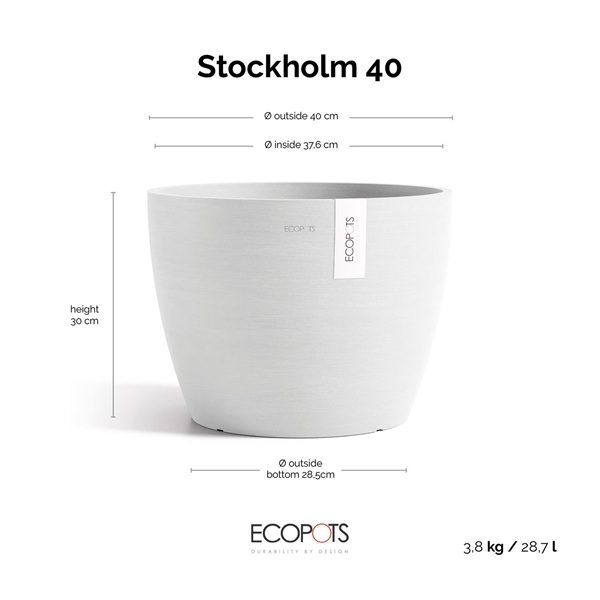 Ecopots stockholm 40 pure white 3 Stockholm