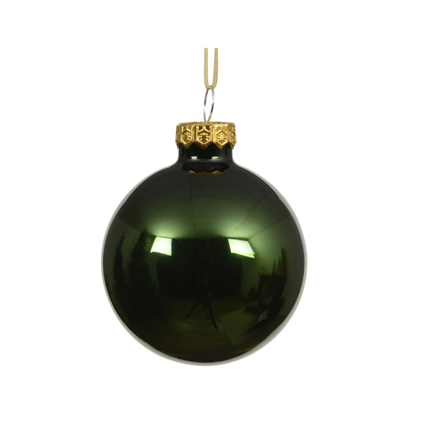 Bal dennengroen glas shiny 8cm 1 Bal
