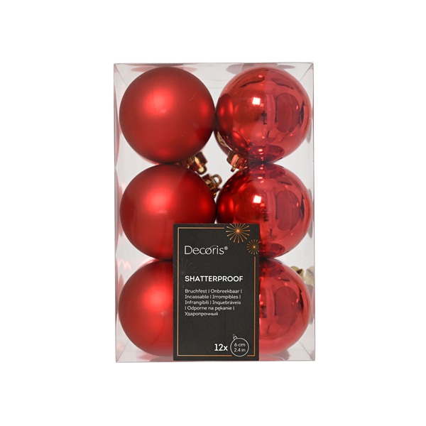 Bal kerstrood mix 6cm (doos: 12st) 1 Bal
