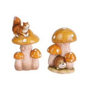 Herfst paddenstoel squirrel or hedgehog bruin keramiek 10x10xh18cm per stuk