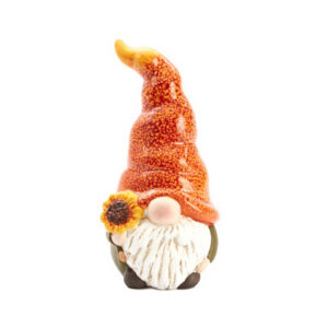 Herfst figuur gnoom met bloem en oranje muts h16.5cm