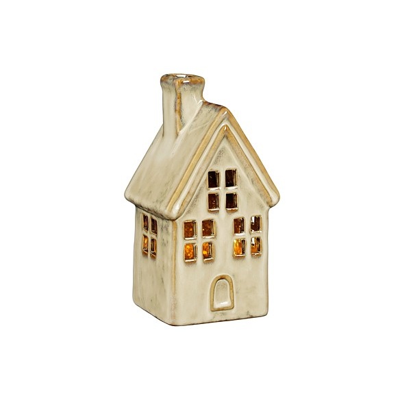 Huis bruin met led 16cm 1 Huis