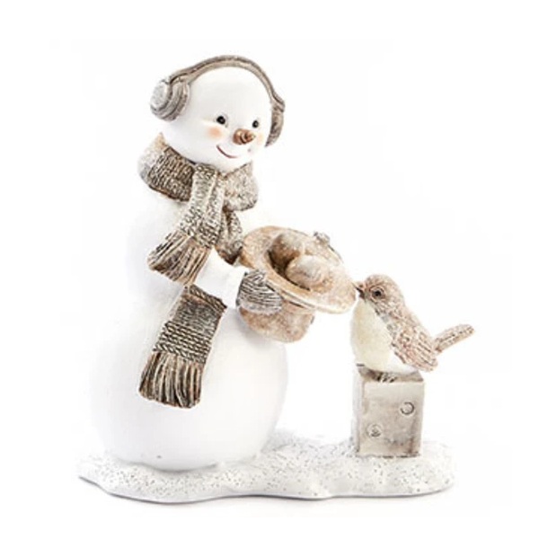 Sneeuwman met vogel 15.5cm 1 Sneeuwman